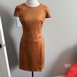 Elegant Suede Look Tan Dress